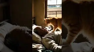 Old man is sick but cat help him with there little hand 🥹#viralshortvideo