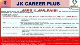 JKBANK NEW NOTIFICATION 2020 BANK PO/BA