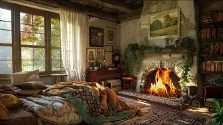 Fireplace Sounds in Boho-Bedroom Retreat | Cozy Fireplace Ambience