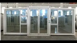 White wall panels and pure glass floor-to-ceiling doors can expand the room