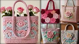 Premium Handmade Crochet Rose Design Tote Bags, Handmade Crochet Rose Design Tote Bags, #ladyloops