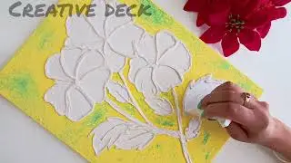 DIY Textured Hibiscus Art | Easy Plaster of Paris Flower Painting on Canvas Tutorial