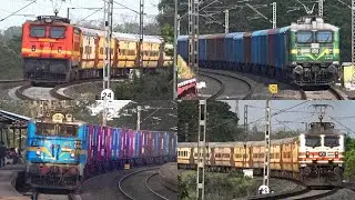 [4 in 1] High Speed Trains Negotiating Huge Curve with Different Types Colorful Locomotive | IR