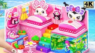Build My Melody & Kuromi Bedroom House with Rainbow Stairs & Aquarium Pool 🌈 DIY Miniature House