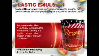 Regent Paints Inc, USA. Plastic Emulsion Paints and Primer. Interior Emulsion. High Performance.