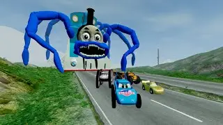 Epic Escape From Giant TrainThomas Eater Monster | Lightning McQueenTaxi, BTR King, FritterFoot, DJ