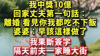 我中獎10億 回家丈夫第一句話：離婚 看見你我都吃不下飯  婆婆：早該這樣做了 我果斷簽字 隔天前夫一家睡大街#人生感悟 #健康 #情感故事 #婚姻經營 #老年生活 #家庭 #故事