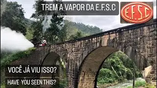 Trem a Vapor da extinta E.F.S.C passando na antiga ponte de pedras em Apiúna - SC