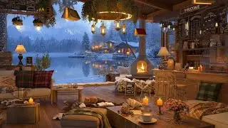 Winter Coffee Shop with Lake View and Jazz Music