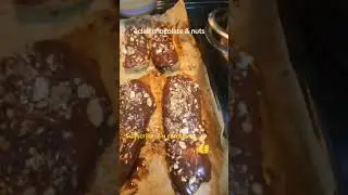 &eacute;clair chocolate & nuts almonds .walnuts  my first time  😋 👌 unprofessional but tastes amazing