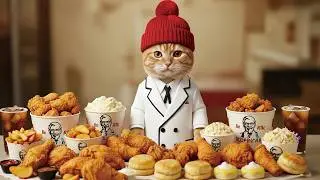 [ASMR]  Ginger Cat eats a lot of Kentucky Fried Chicken ♪♪【咀嚼音/ Mukbang/ Eating Sounds】