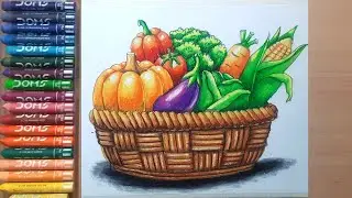 How to Draw Vegetable Basket With DOMS Oil Pastels for Beginners Easy Step by Step