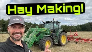 John Deere 6130R and Kuhn GF8700 Hay Tedding!