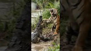 Tiger vs Crocodile! River Attack Turns Deadly 🐅🐊 #shorts