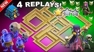 💥4 REPLAYS!💥NEW TH12 WAR BASE 2018 ANTI 2 STAR Anti Everything BoWitch,Miner,Anti Queen Walk,Hog