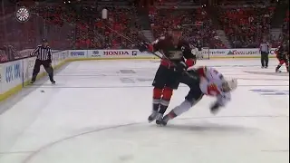 Getzlaf catches Giordano with his head down, Flames get penalty