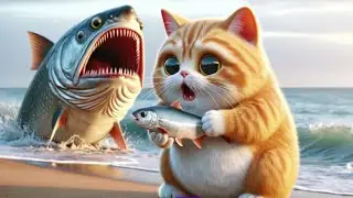 Cute Cat and ferocious animals the sea! | funny story | 🦨🌹&hearts;️#cats#shorts#funny#aicats#cute#cat