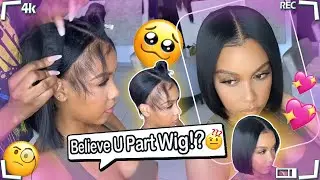 NO GLUE🚫 U-PART WIG INSTALL! Natural Leave Out Bob Wig | Is It Worth? Ft. # ULAHAIR