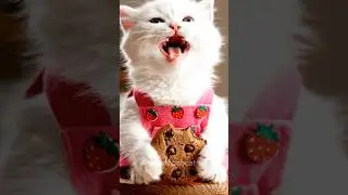 😻🐾🍪 Adorable Kitten Eating Chocolate Cookie For The First Time!