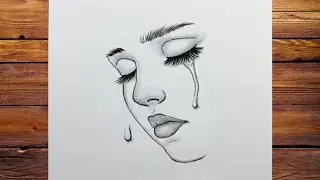SAD GIRL IMAGE / HOW TO DRAW SAD GIRL SKETCH / CRYING GIRL SKETCH / CRYING SKETCH / DRAWING2.9