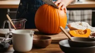 I cut pumpkin to freeze/countryside is wealth