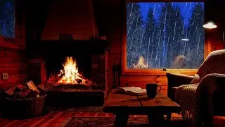 Calming Rain Sounds in The Forest with Cozy Fireplace | Cabin Sleep Night &ndash; Cozy Rainfall Night Mood