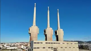 Abandoned Power Station. Drone video of brutalist architecture.