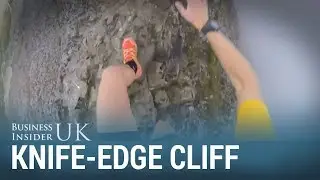 A man filmed himself running along a knife-edge ridge 3,000 feet above sea level