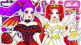 💖Paper DIY💖 KPOP DEMON HUNTERS RUMI Mira Angel vs Villain Fashion + Makeup Blind Bag Unboxing ASMR