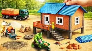 Diy mini tractor making mini brick house science projects, mini truck making fun cement construction
