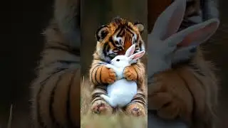 Cute Tiger and Rabbit lovely friendship 🐯❤️🐰#shorts #shortsvideo #tiger #rabbit