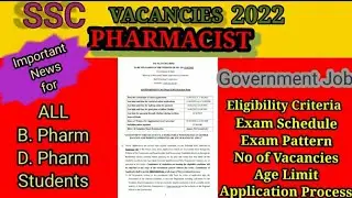 SSC Pharmacist Vacancy 2022 (@ Pharma Study With Sapna)