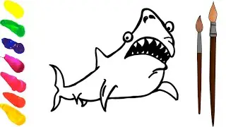 How to draw a scared shark step by step | Shark drawing and coloring #sharkdrawing #easysharkdrawing
