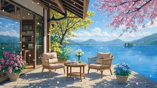 Fresh Spring Morning Ambience at Outdoor Coffee Shop with Tranquill Jazz Piano Music for Great Mood