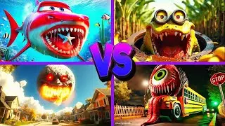 MCQUEEN SHARK🆚BUS EATER🆚THE LUNAR MOON🆚MINION CROCODILE - Tiles Hop EDM Rush