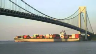 Container Ship VANCOUVER BRIDGE Outbound Under Verrazano Narrows Bridge in New York (June 17, 2014)