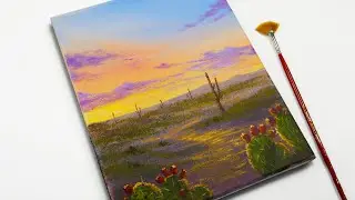 Glowing Desert Sunset Acrylic Painting | Acrylic Painting for Beginners | STEP by STEP