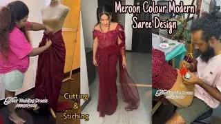 How to Cut & Sew Meroon Colour Modern Saree #Cut&Sew #fashion #dress #design #medeup #wedding #Saree