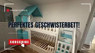 Geschwisterbett mit Treppe | Gr&uuml;nes Etagenbett f&uuml;rs Kinderzimmer #etagenbett #hochbett
