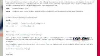 Message for U.S. Citizens: Embassy ACS Unit Visiting Tobago Jan 22