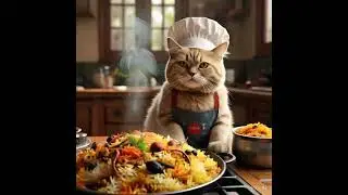 cat cooking biryani recipe video for kind generate ai video #newreel #cat #catlover
