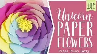 Unicorn Paper Flowers Template - Rainbow Paper Flower Tutorial Video - Unicorn Party Backdrop Ideas