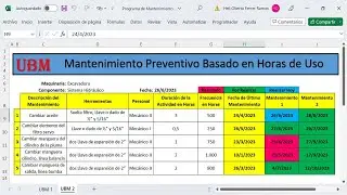 Elaboración de Plantilla Para Programas de Mantenimientos Basado en Horas de Uso con EXCEL .