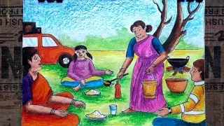 How Draw A Family Picnic||Family Picnic Drawing Easy.