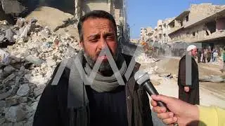 آثار الدمار بقصف جوي على مدينة معرة النعمان بإدلب