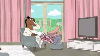 BoJack is relaxing on the armchair and listening to Lo Fi Hip Hop music on LoFi Infinity channel