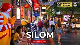 Bangkok Silom Area 🇹🇭 Nightlife & Business Hub | 4K HDR Binaural Audio 🎧