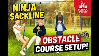 Ninja Warrior Obstacle Course for Kids | School Playground Slackline Setup #schooldecor #slackline