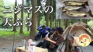 【ニジマス】ぼっち女のふたりソロキャンプ【釣り】Making tempura with caught rainbow trout　[Japanese style izakaya at camp]
