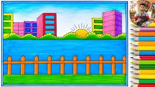 How to draw a City scenery drawing with sunset (step by step)very easy #sojibdrawingbook 